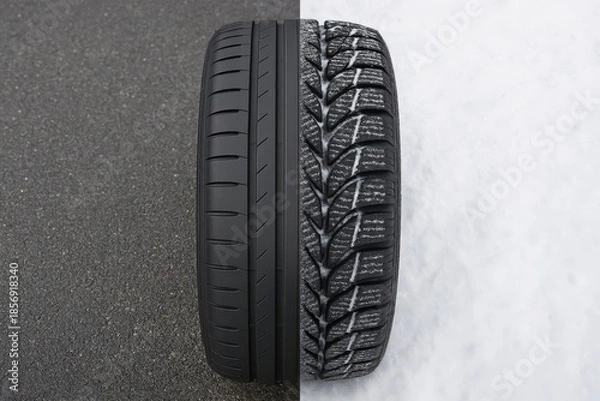 Obraz Summer vs winter tire tread comparison on split background