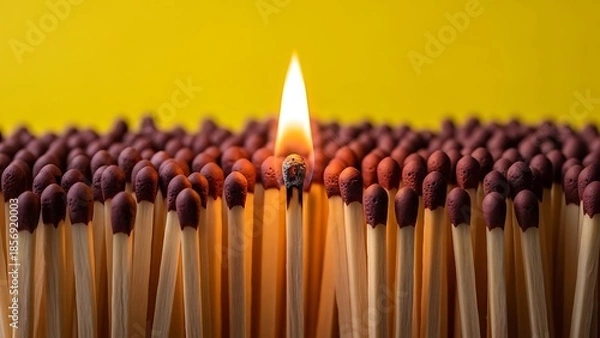 Obraz Single lit matchstick among many