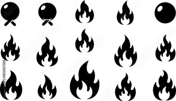 Fototapeta Stylized Flame and Fire Icon Set Vector Collection