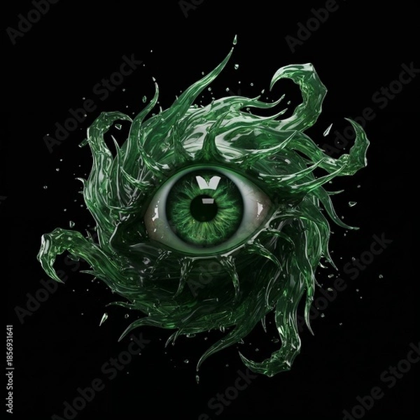 Obraz Abstract Green Eye Illustration, Shakespearean Tragedy Othello Concept, Dynamic Liquid Art with Space for Text