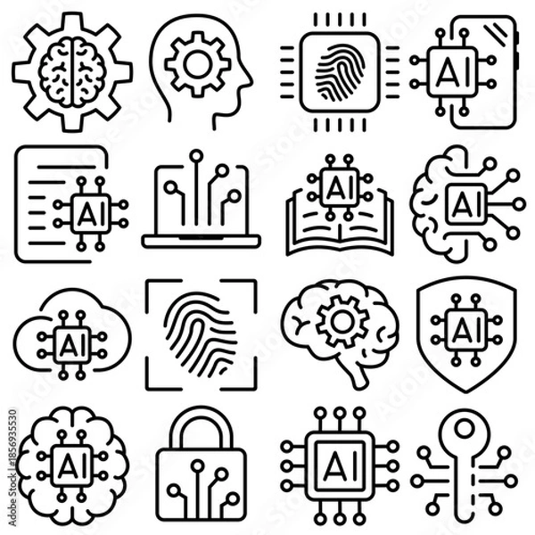 Obraz Artificial Intelligence Icon Set Outline Style (Part 3)