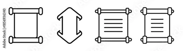 Obraz Scroll document icons set with text lines, blank parchment, arrow