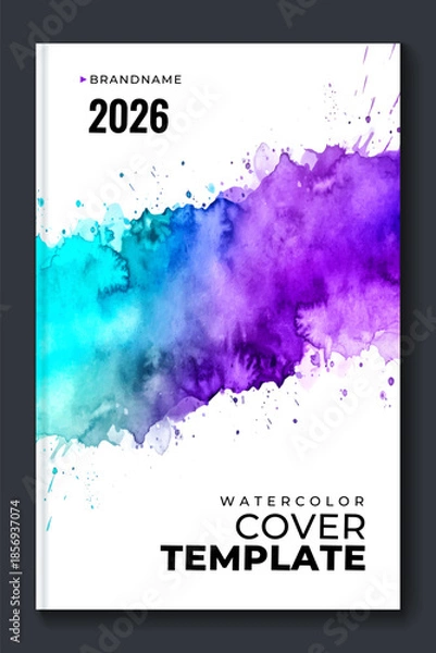 Obraz Watercolor booklet flyer colourful cover template on white background	