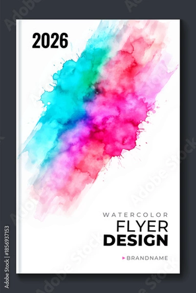 Obraz Watercolor booklet flyer colourful cover template on white background	