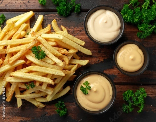 Obraz  french fries with sauce,