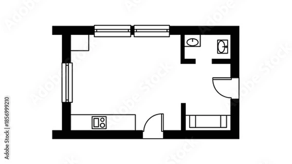 Obraz Simple Black and White Floor Plan.