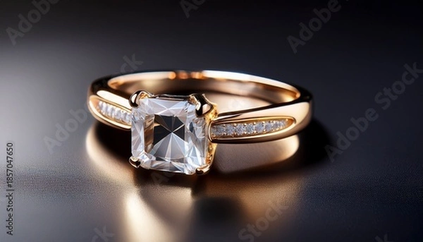 Obraz elegant gold ring with emerald cut diamond