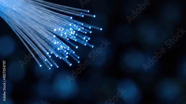 Obraz Blue fiber optic cable lights macro technology background