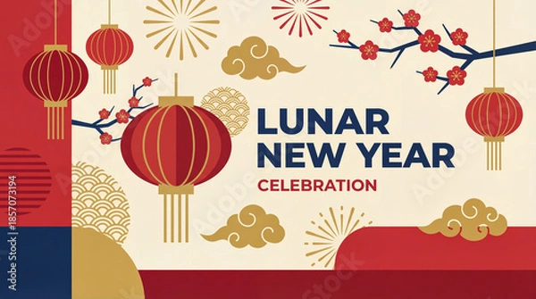 Fototapeta Lunar New Year Celebration Lanterns and Clouds
