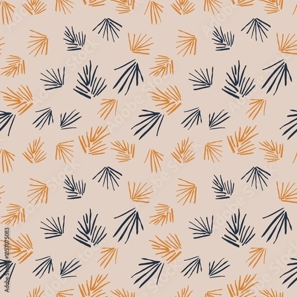 Obraz Seamless pattern with hand-drawn palm leaves in earthy tones