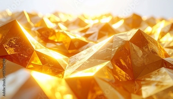 Obraz Gleaming, polygonal surface reflecting light, golden hues and sharp angles