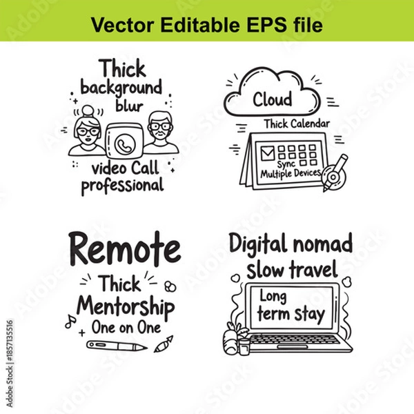 Obraz  vector editable eps file with remote work and travel illustrations