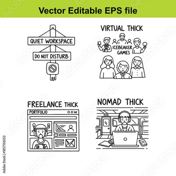Obraz  vector editable eps file with four different thick line style illustrations