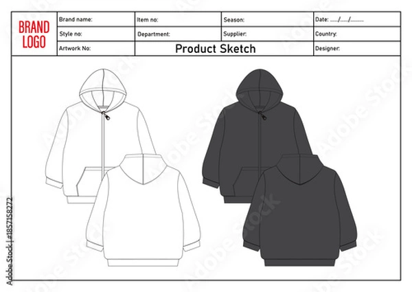 Obraz Hoodie technical drawing vector illustration template for kids