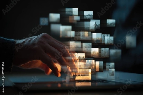 Obraz Hand interacting with digital photo display