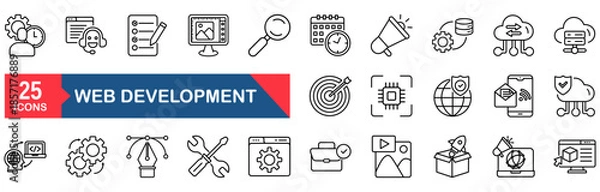 Obraz Web development set of web icons in line style. vector illustration concept for technology, app, computer, datum, software, design, code, application, thin, stroke, cyberspace