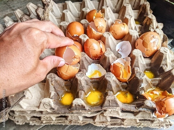 Obraz Broken eggs with shells were