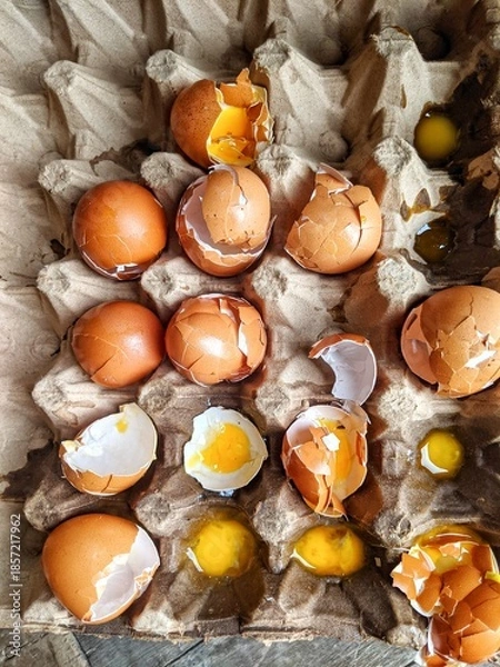 Obraz Broken eggs with shells were