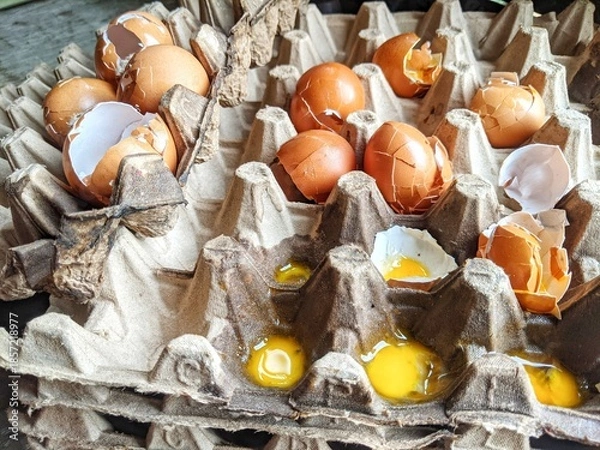 Obraz Broken eggs with shells were