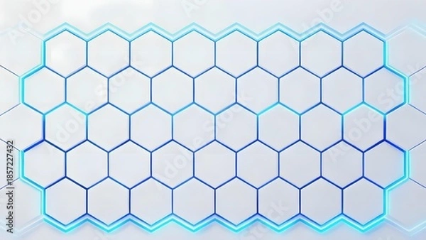 Obraz Hexagonal grid pattern with glowing blue outlines on a light background