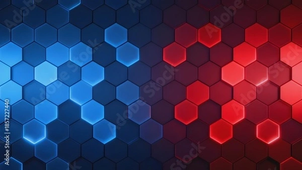 Obraz Abstract hexagonal pattern with blue and red gradient lighting