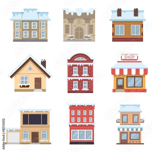 Obraz snow-covered house flat icon set