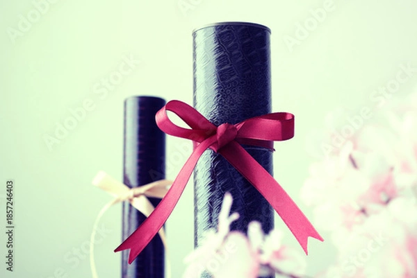 Fototapeta 卒業証書と桜の花びら