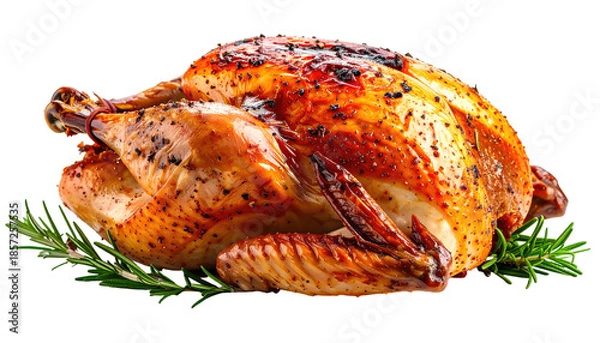 Fototapeta Juicy, roasted poultry with crispy skin, garnished with fresh green herbs