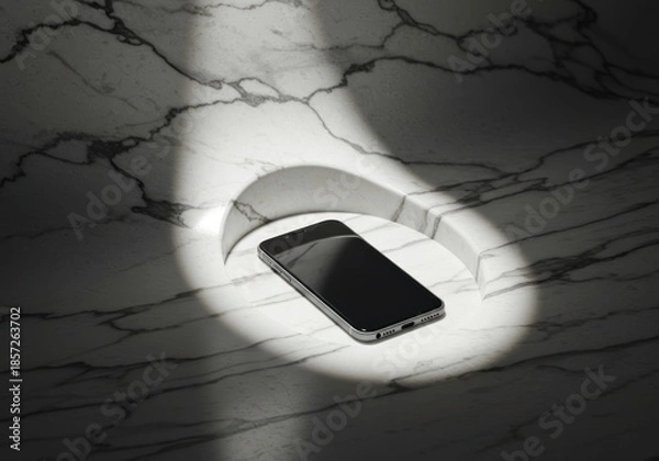 Obraz Smartphone on Marble Surface with Shadow and Spotlight Effect