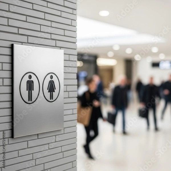 Fototapeta Public Restroom Sign with Blurred Background