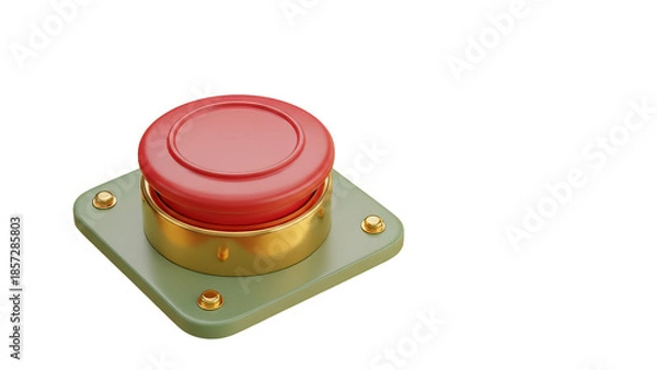 Obraz Big Red Push Button On Green Base Isolated 3d Render