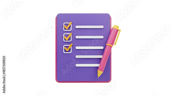 Obraz 3D Checklist with pen on transparent background