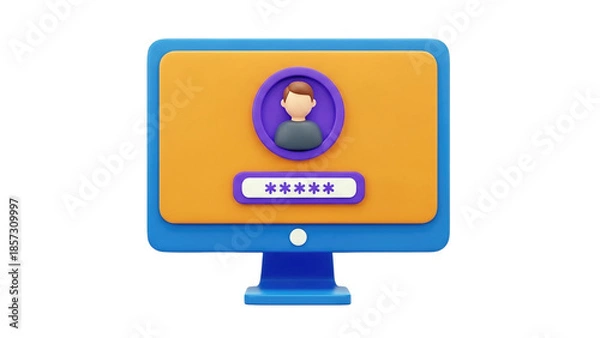 Obraz 3D computer screen with user icon and password field on transparent background