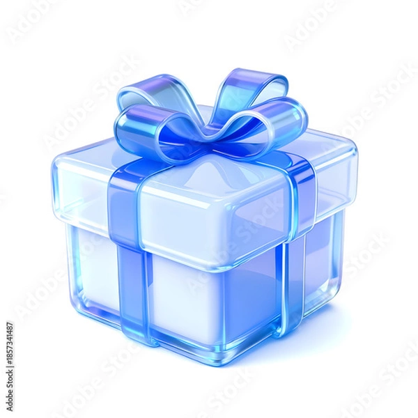Obraz blue gift box with ribbon