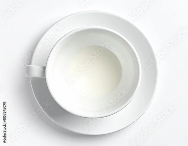 Obraz Empty white cup and saucer, top-down view, soft shadows