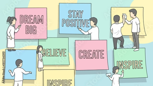 Obraz Collaborative Creative Thinking With Motivational Sticky Notes.