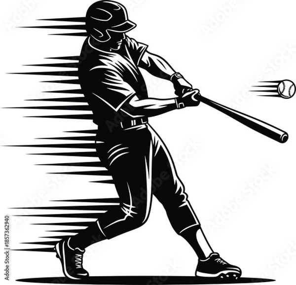 Obraz Baseball Player Swinging Bat Action Silhouette Vector