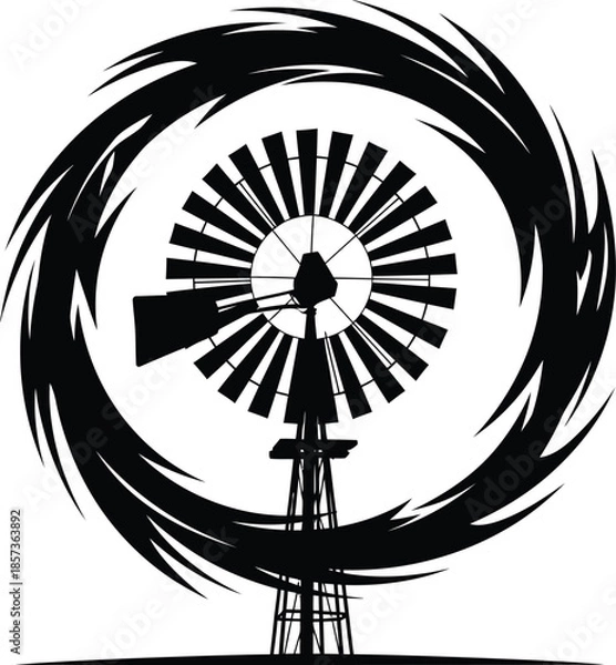 Obraz Windmill Circular Abstract Silhouette Vector