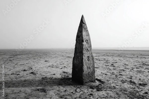 Fototapeta Monolith On Empty Beach Landscape