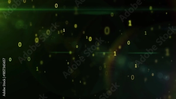 Fototapeta Digital binary data flowing through a dark background