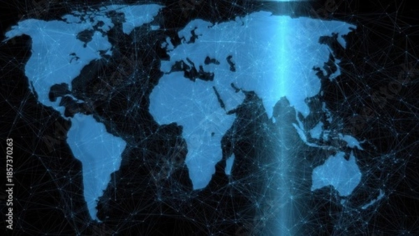 Fototapeta Global network connecting world map data communication