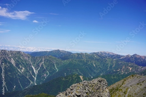 Fototapeta 北アルプス　奥穂高岳から望む黒部源流の山々 三俣蓮華岳　鷲羽岳　水晶岳 黒部五郎岳　薬師岳　西鎌尾根