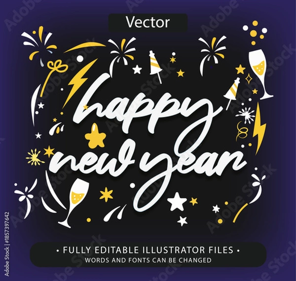 Obraz happy new year text effect editable ai file