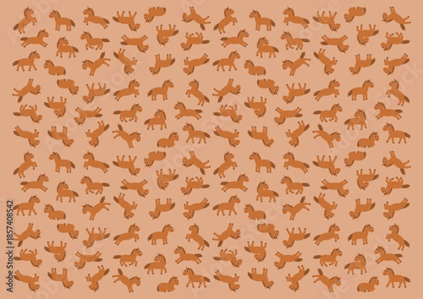 Obraz いろいろなポーズのかわいい馬模様イラスト