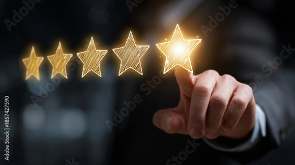 Obraz five star rating, customer satisfaction, quality evaluation
