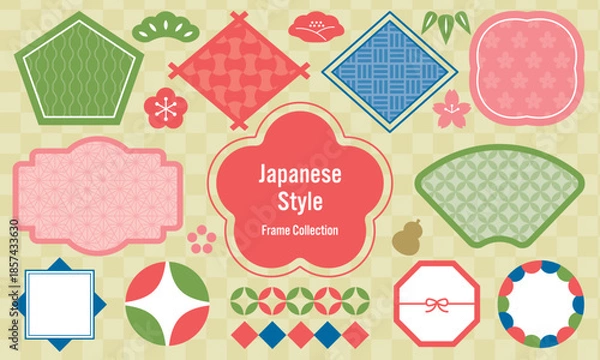 Obraz 和風のフレームと装飾のセット