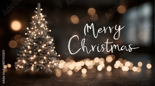 Obraz A christmas tree with lights in the background