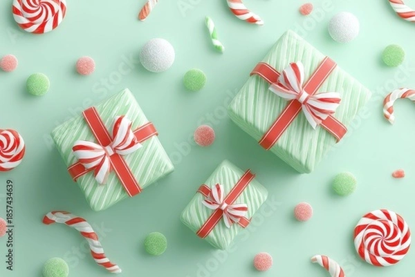 Obraz A green background with candy and candys