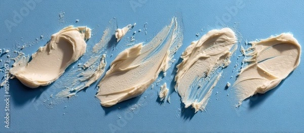 Fototapeta Creamy Cosmetic Product Smears on Soft Blue Background