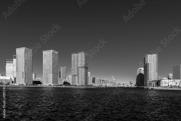 Fototapeta 冬の青空と豊洲から見た晴海　晴海運河　東京都江東区豊洲